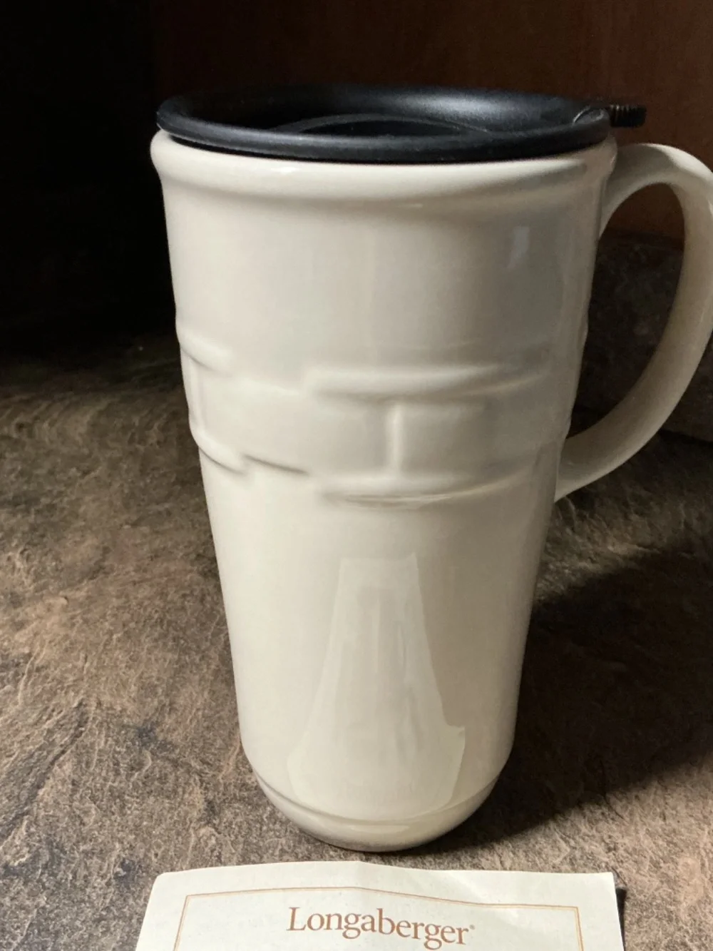 Longaberger Pottery Woven Traditions Travel Mug - Ivory - Picture 2 of 9